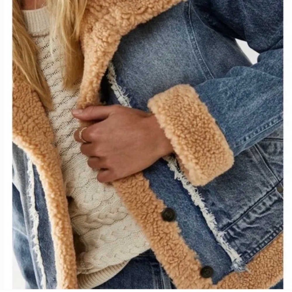 We The Free Rylee Cozy Blue Denim Moto Jacket - Picture 11 of 12